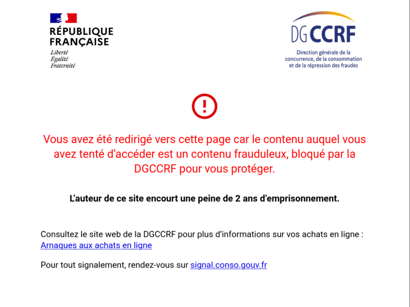 DGCCRF Blocking page